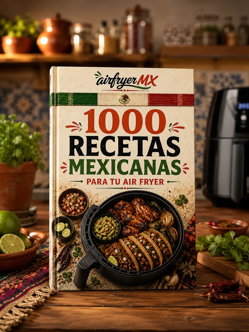 1000 Recetas Mexicanas para tu Air Fryer, sobre la mesa de la cocina